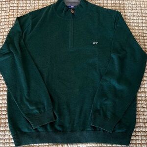 Vineyard Vines Mens Hunter Green Quarter Zip-Up Sweater XL 100% Cotton Cabincore